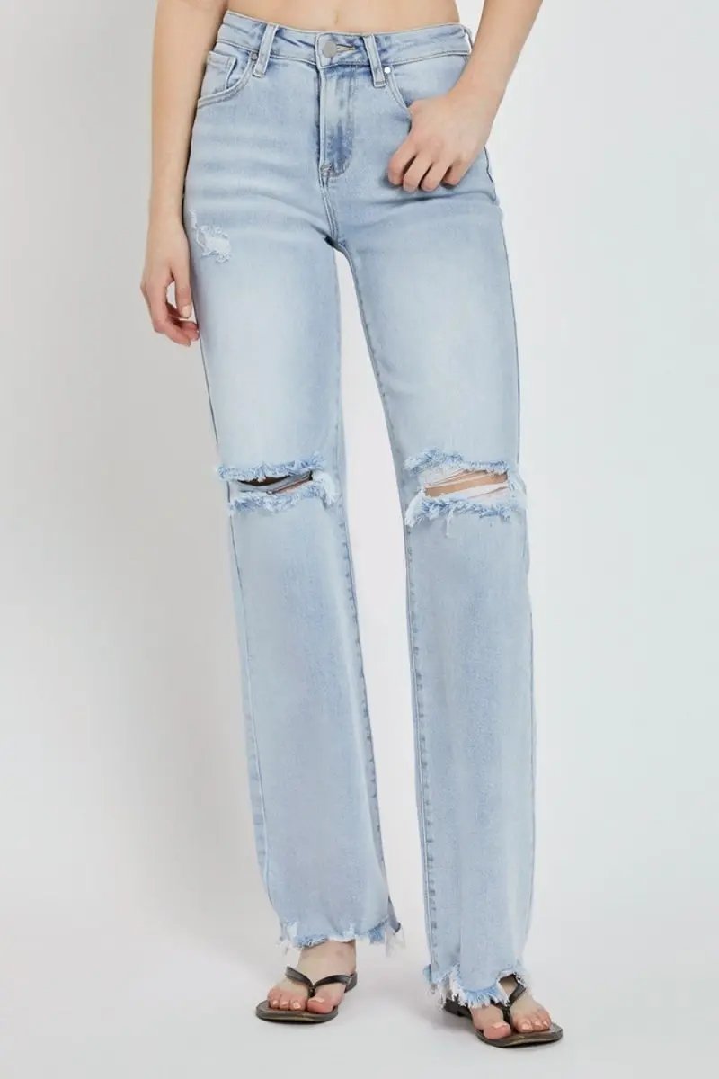 RISEN Full Size High Rise Distressed Wide Leg Jeans for Women - Love Salve